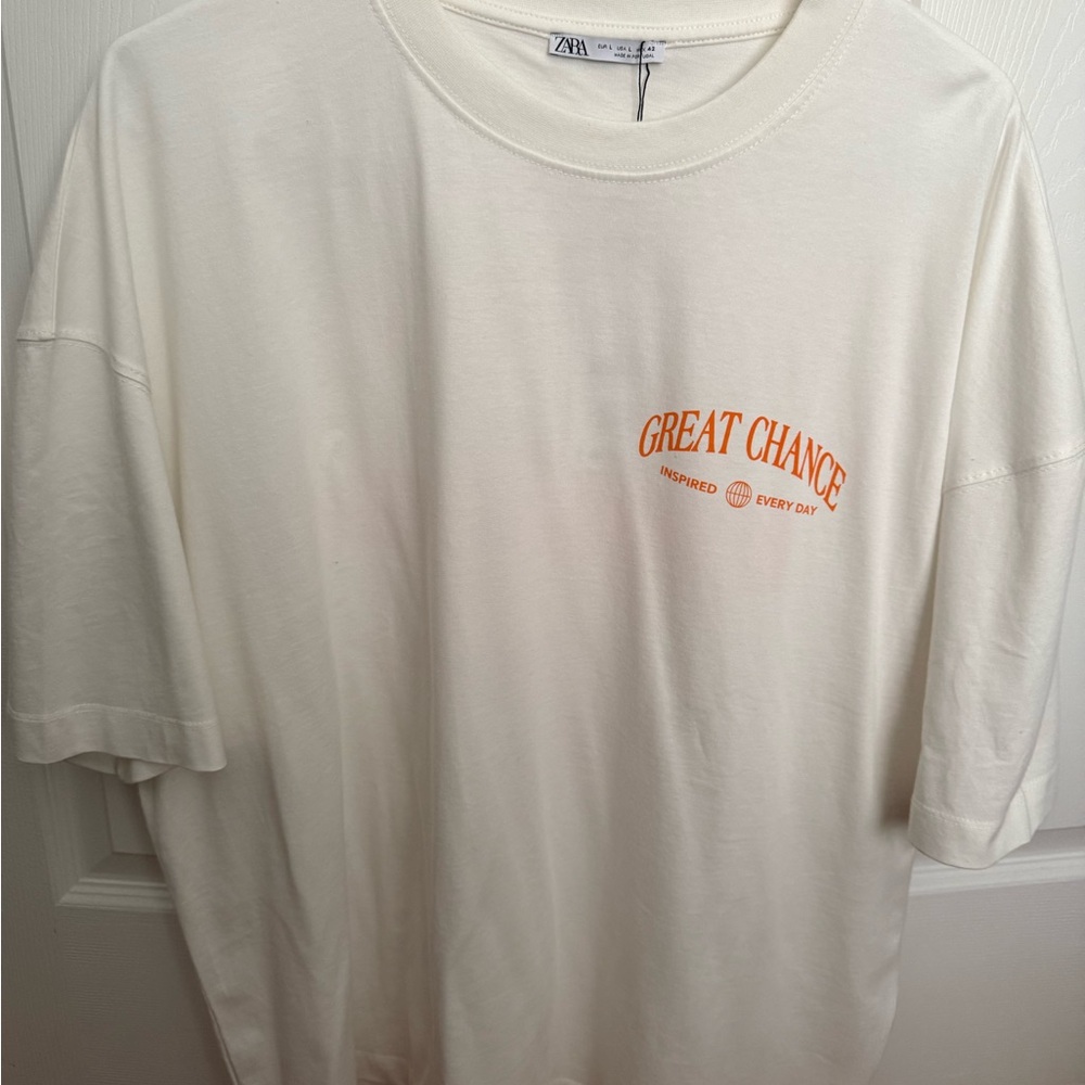 Brand New Zara Cream and Orange Short Sleeve Tee